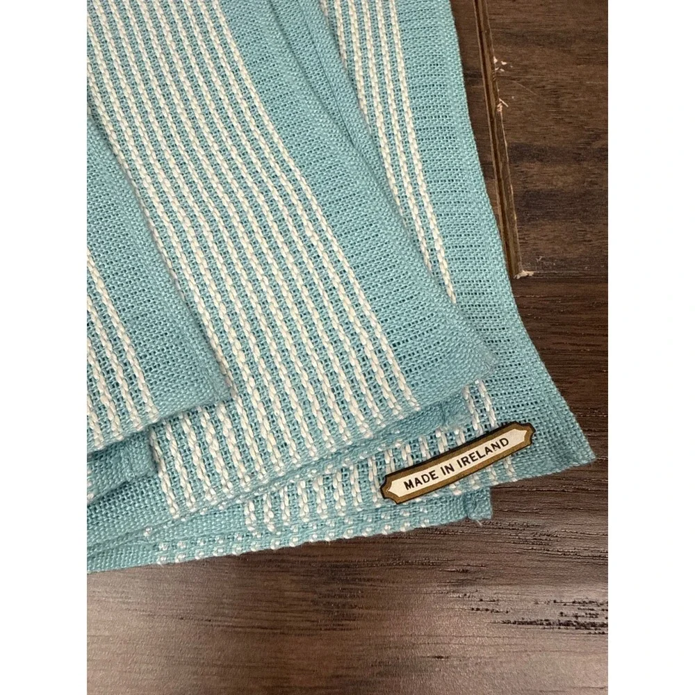 Set of 3 Blue and White Striped‎ Woven Placemats / Napkins Irish Linen